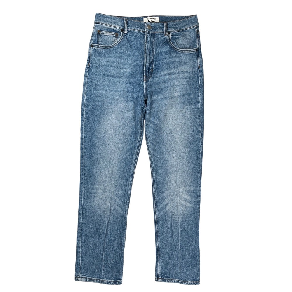 Reformation Liza Ultra High Rise Straight Jeans Womens 30 Blue Malta Wash Denim